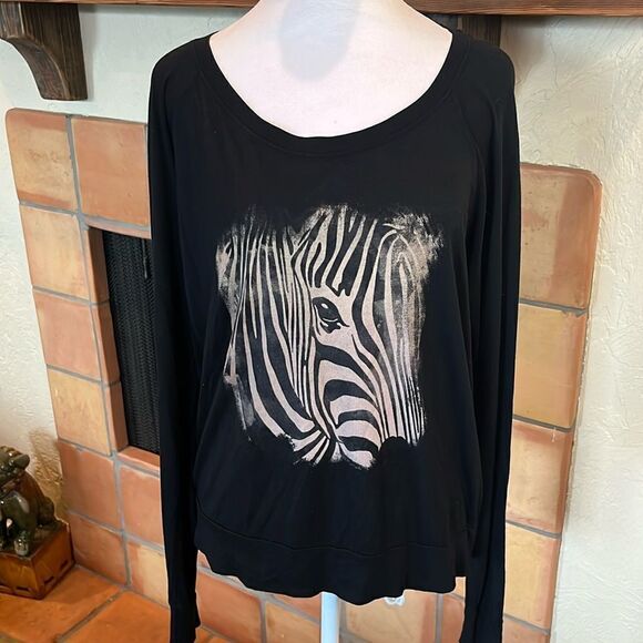 Bird & Vine Black and Tan Zebra Print Long Sleeved Tee, size S - Picture 1 of 8